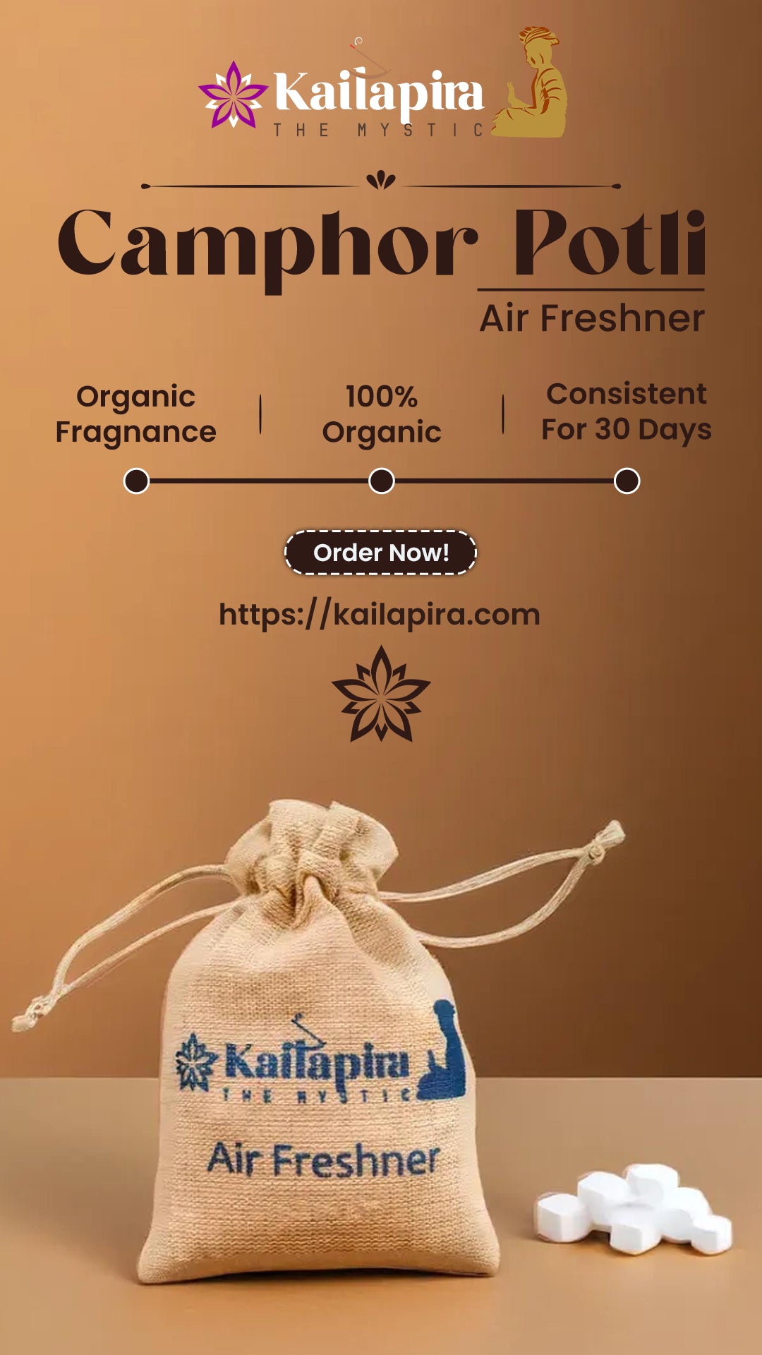 Kailapira Air Freshener – Camphor Potli – Room, Car and Air Freshener & Mosquito Repellent