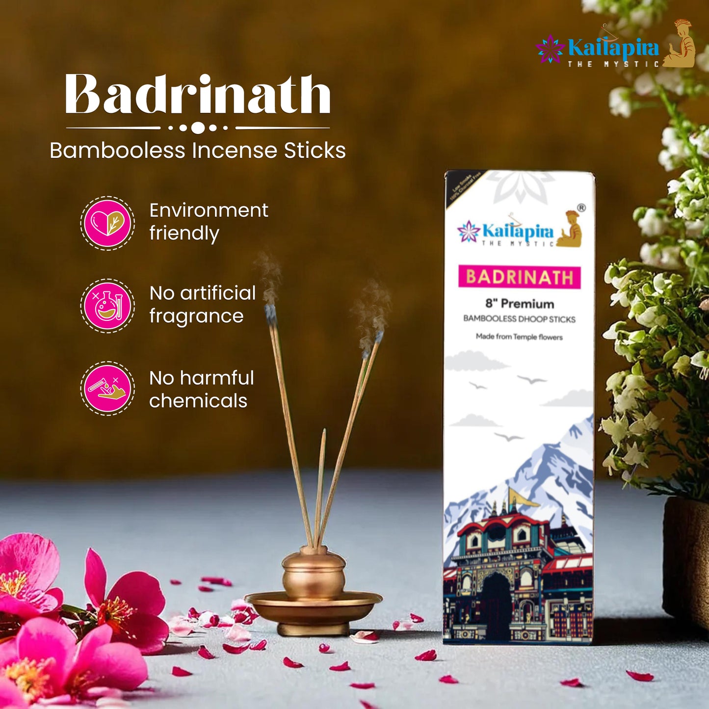 Badrinath 8” Premium Dhoop Batti, incense sticks (pack of 40 sticks)