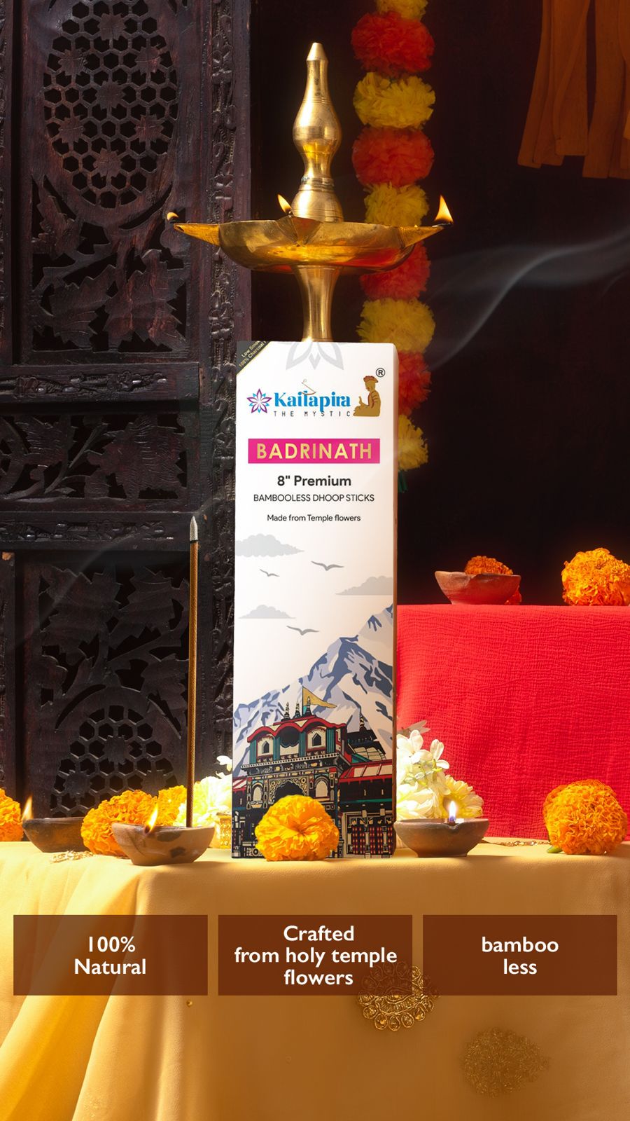 Badrinath 8” Premium Dhoop Batti, incense sticks (pack of 40 sticks)