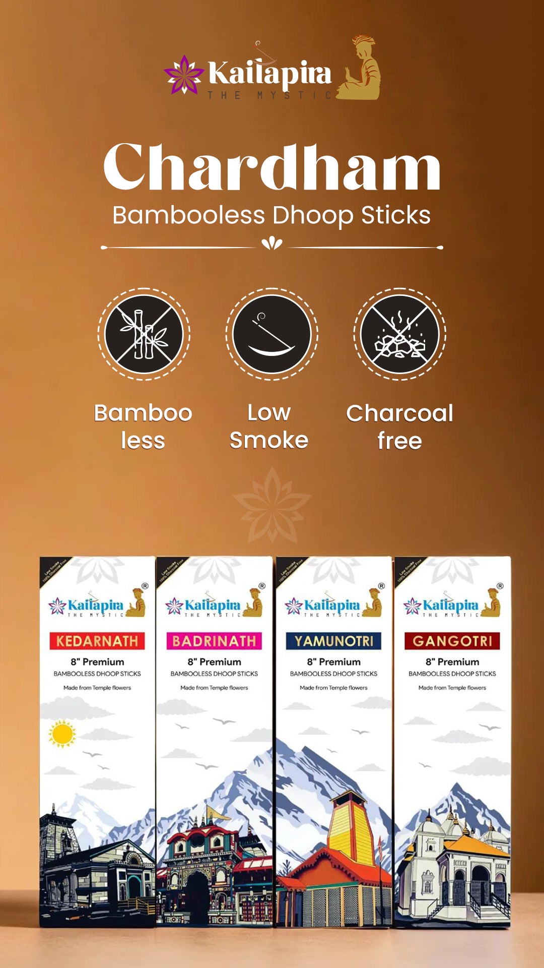 Chardham Series 8” Premium Dhoop Batti, incense sticks (Pack of 4*40 sticks)