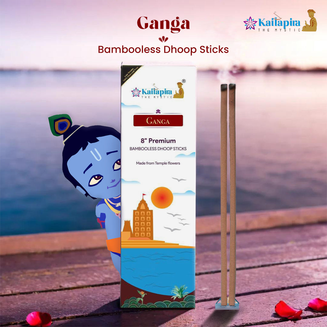 Ganga 8″ Premium Dhoop Batti | Incense Sticks (Pack of 20 Sticks)