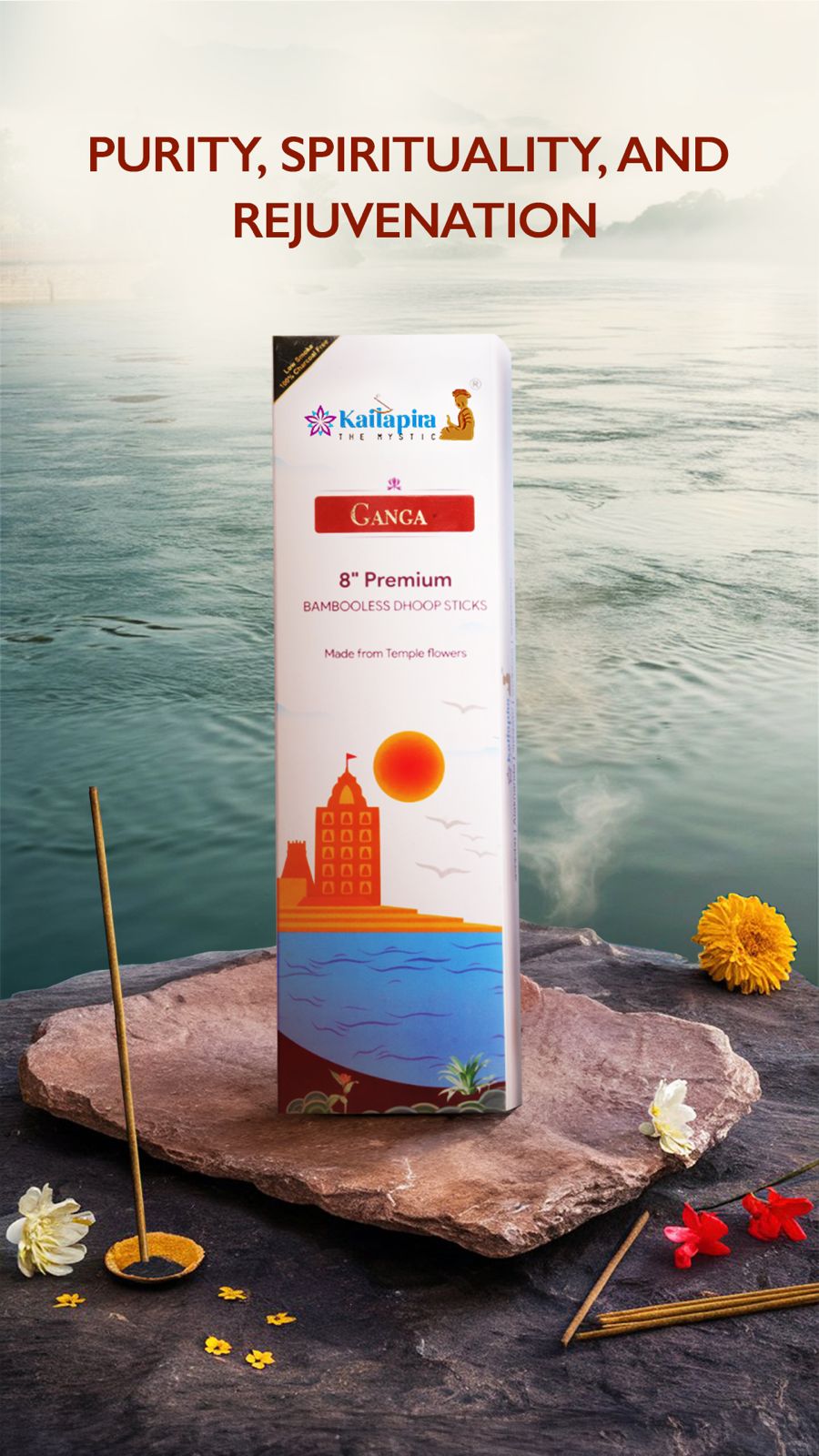 Ganga 8″ Premium Dhoop Batti | Incense Sticks (Pack of 20 Sticks)