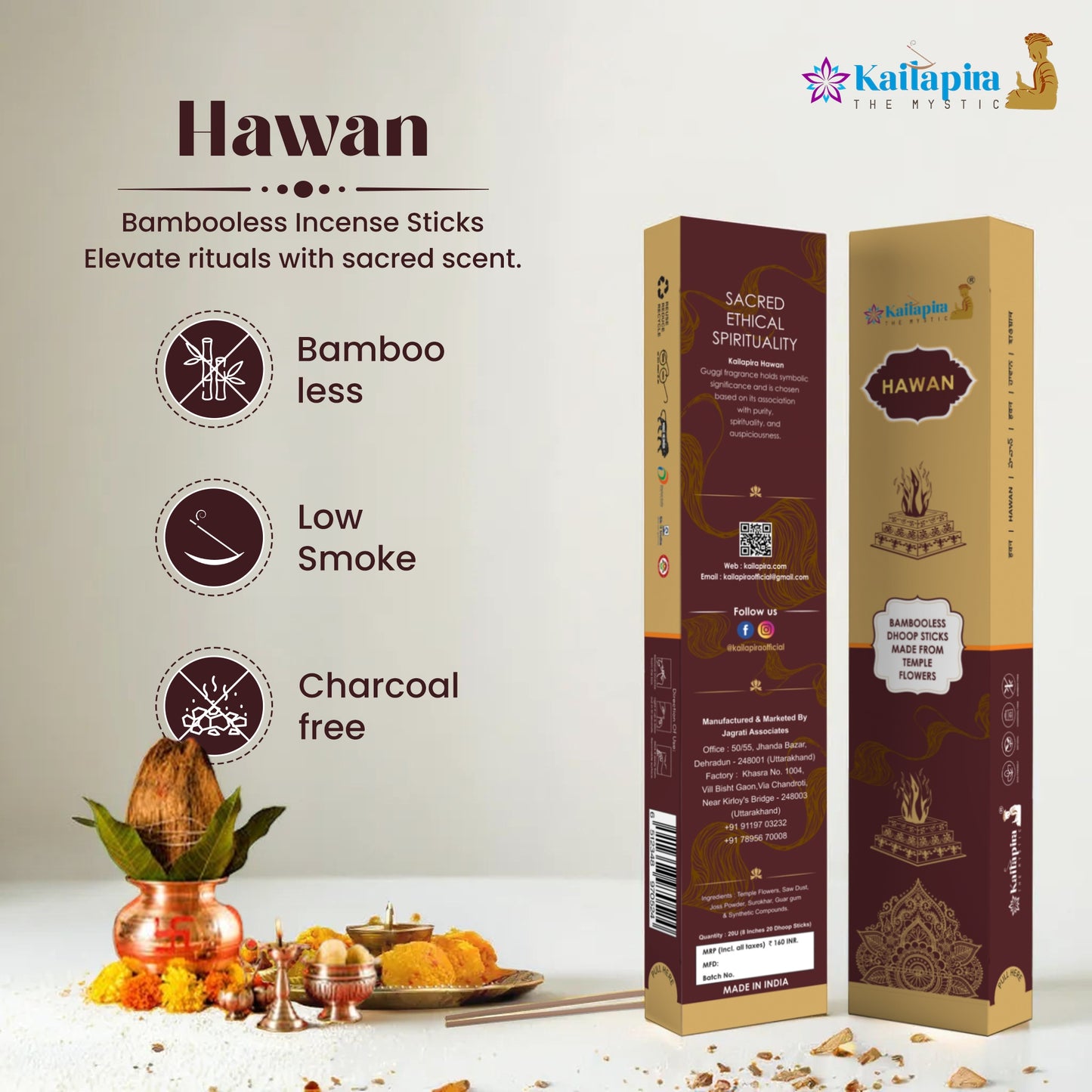Kailapira Hawan incense Sticks – 8” Premium Dhoop Batti, Incense Sticks (Pack of 20)