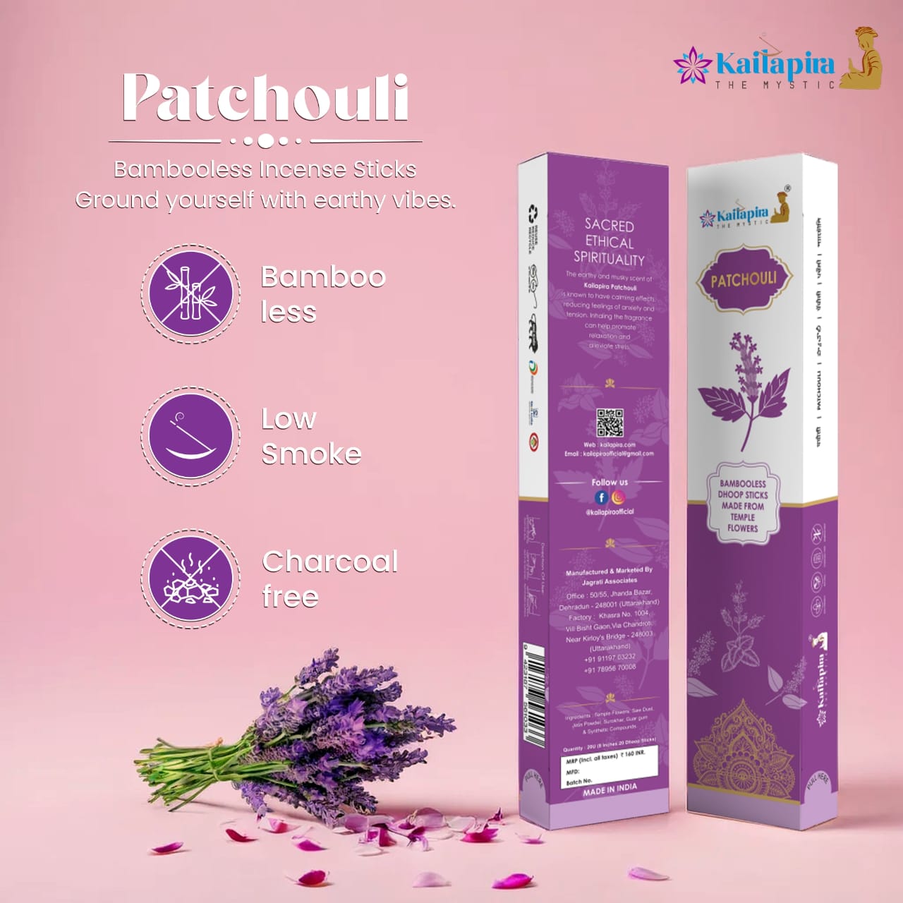 Kailapira Patchouli Incense Sticks – 8” Premium Dhoop Batti, Incense Sticks (Pack of 20)