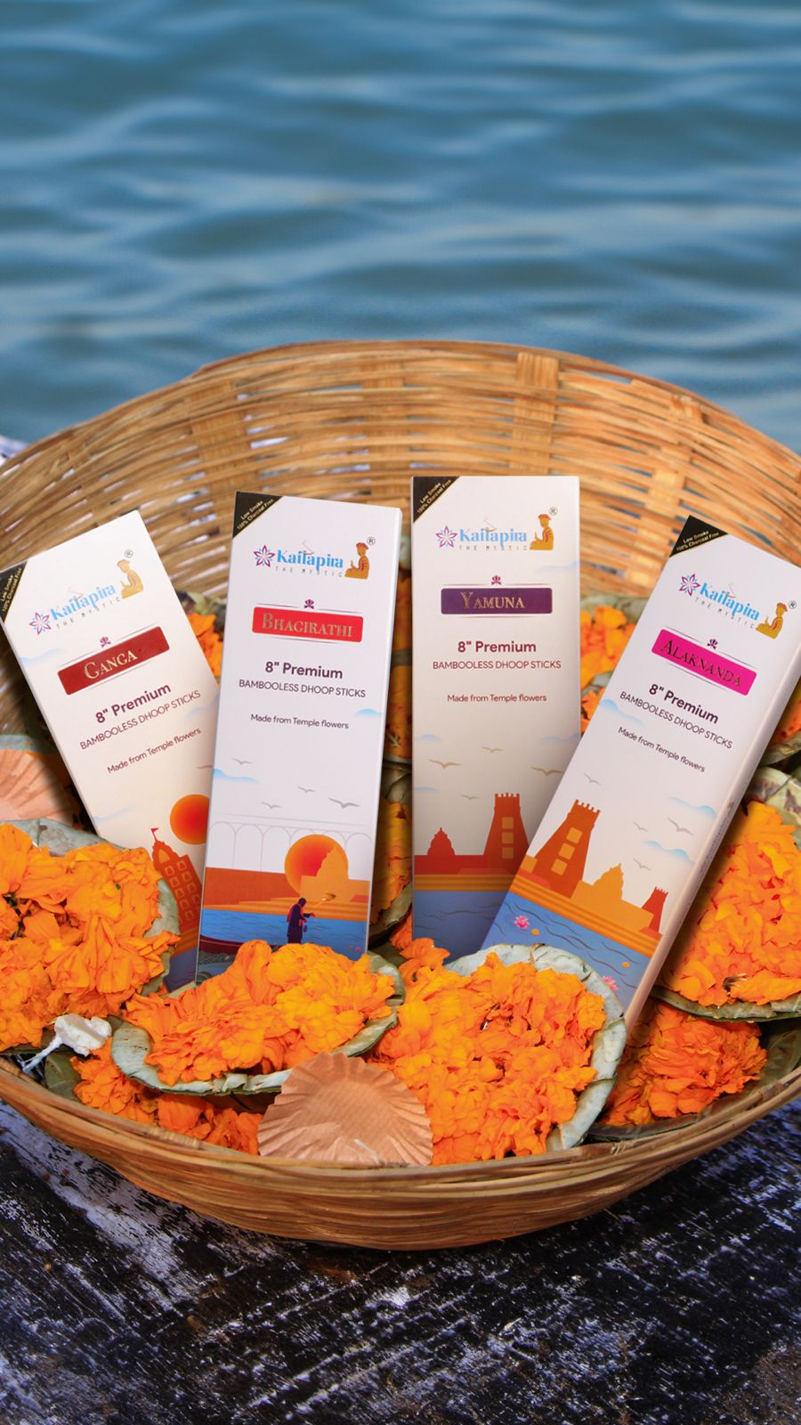 River Series Combo 8″ Premium Dhoop Batti | Incense Sticks (Pack of 4 X 20 Sticks)