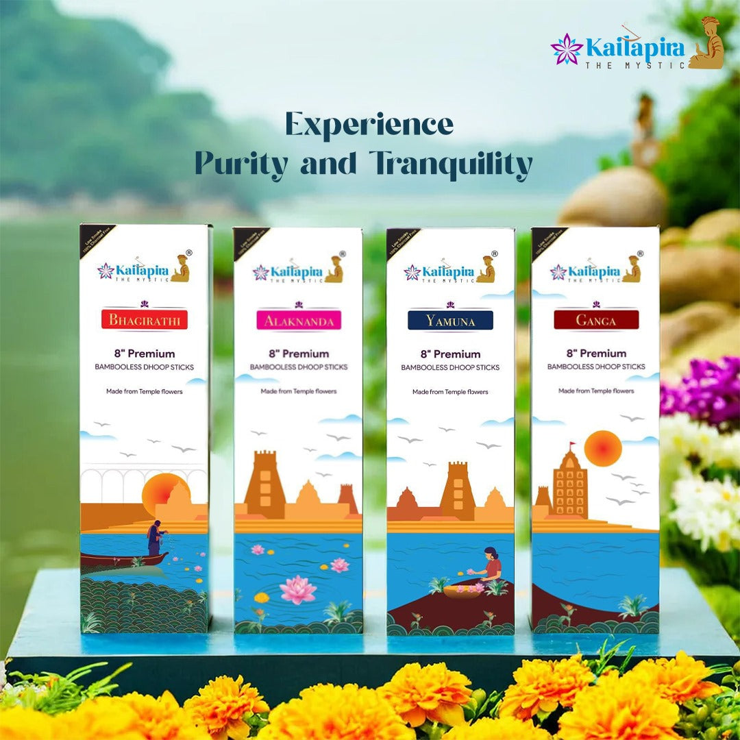 River Series Combo 8″ Premium Dhoop Batti | Incense Sticks (Pack of 4 X 20 Sticks)