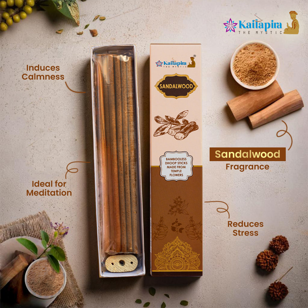 Kailapira Sandalwood Incense sticks – 8” Premium Dhoop Batti, Incense Sticks (Pack of 20)
